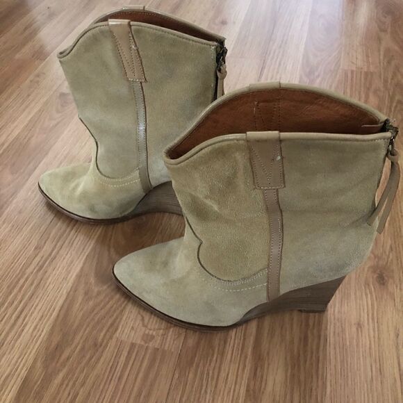 IRO Vero Cuoio Tan Suede Wedge Boots Booties Made In Italy - Picture 5 of 13